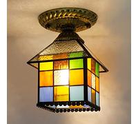 LXYST Ceiling Light Fixture, Stained Glass Semi Flush Mount Lamp,Victorian Style Metal Base for Bedroom Kitchen Dining Living Room Hallway,9,1