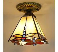 LXYST Ceiling Light Fixture, Stained Glass Semi Flush Mount Lamp,Victorian Style Metal Base for Bedroom Kitchen Dining Living Room Hallway,9,7