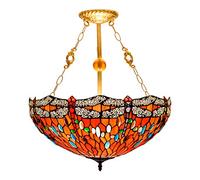 LXYST Ceiling Stained Glass 20" Pendant Lamp Retro Creative European Color Enamel Living Room Dining
