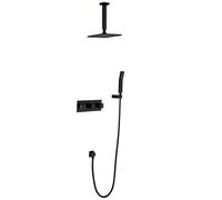 LXYST Ceiling Type Retro Painting System Ceramic Valve 10 Inch Top-Grade Black Concealed Faucet, Luxury Shower Set