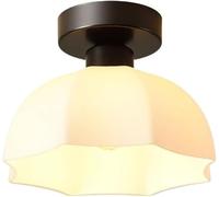LXYST Ceramic Single Head Semi Flush Mount Light Fixture Compact E27 Lights Close to Ceiling Lamps,for Living Room