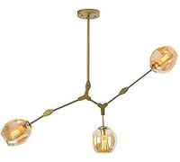 LXYST Chandelier Ceiling Bronze Finish,Mid Century Chandelier,3-Lights Glass Branches Pendant Light Adjustable Height,Chandelier Amber 3-Lights Home Decor Lamp