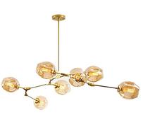 LXYST Chandelier Ceiling Bronze Finish,Mid Century Chandelier,7-Lights Glass Branches Pendant Light Adjustable Height,Chandelier Amber 7-Lights Home Decor Lamp