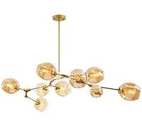 LXYST Chandelier Ceiling Bronze Finish,Mid Century Chandelier,9-Lights Glass Branches Pendant Light Adjustable Height,Chandelier Amber 9-Lights Home Decor Lamp