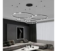 LXYST Chandelier, Dimmable Remote Control Metal Acrylic Led Light, Brusheds Ceiling Lamp, Living Room, Bedroom, Foyer, Dining Room/Black/4 E : 40+60+80+100Cm
