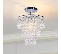 LXYST Chandelier Fixture Kitchen Island Small Chrome 3 Tiers Crystal Semi Flush Light Hallway Ceiling Lamp for Bathroom Entry Closet