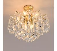 LXYST Chandelier with Droplets Indoor E14 X 8 Lights Crystal Lamp 3-Color Dimmable American Style Gold Ceiling Lighting For Living Room Bedroom Restaurant