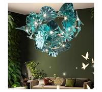LXYST Chandeliers, Green Glass Crystal Hanging Chandelier for Hotel Lobby Loft Living Dining Room Kitchen Island Nordic Leaf Chandeliers(D80CM)
