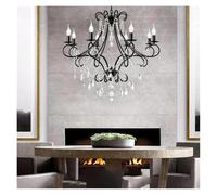 LXYST Chandeliers, Industrial Iron Crystal Chandelier Luxury Boutique Country Style for Hallway Living/Dining Room Bedroom Home Light(Black-8 Heads)
