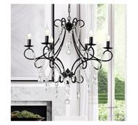 LXYST Chandeliers, Industrial Iron Crystal Chandelier Luxury Boutique Country Style for Hallway Living/Dining Room Bedroom Home Light(Black-6 Heads)