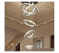 LXYST Chandeliers, Luxury Crystal Staircase Large Chandelier For Loft Rings Hanging Lamps Villa Lobby Indoor Fixtures(5 Circles D75xH220cm)