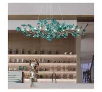 LXYST Chandeliers, Nordic Romantic Chandelier with Leaves Colorful Pendant Light for Hall Dining Living Room Art Acrylic Home Hanging Lamps(Green,Long 80cm)