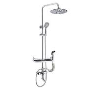 LXYST Chrome System Wall Mounted Set with Brass Faucet Stainless Steel Body ABS Head Handheld Spray Shattaf Hose Thermostatic Bathtub Shower