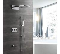 LXYST Concealed Bathroom Set Waterfall Square Top Spray Copper 4 Function Embedded Cassette Lifting Rod Hot and Cold Hand Shower System with Faucet