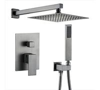 LXYST Concealed Gray System, Bathroom Brass with Square Overhead Head, Hand Held Shower Mixer Set for Hotel Gym