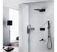 LXYST Concealed Set Copper 4 Function Hot and Cold Top Spray Black Shower Faucet Bathroom Supplies Water Supply