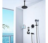 LXYST Concealed Shower Set In-Wall Pre-Embedded Box Valve Body Inch Ultra-Thin Round Ceiling Top Black with Spray Faucet 4 Function Beautiful Practical