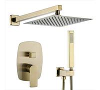 LXYST Concealed System Golden, Bathroom Brass with Square Overhead Hand Held Head and Hose, Shower Mixer Set for Hotel Gym Adults