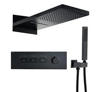 LXYST Concealed Thermostatic Set Black Kit Waterfall Head Top Rain System Shower Mixer Tap