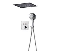 LXYST Concealed Thermostatic Set Chrome Kit 3 Mode Hand Rain System Shower Mixer Tap-A