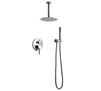 LXYST Contemporary Single Handle Wall Mount Combo System High Pressure with 10" Ceiling Mounted Round Rain Handheld Shower Set, Solid Brass in Polished Chrome