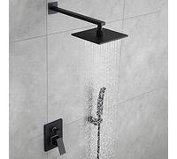 LXYST Copper Black Concealed Hotel Bathroom Set Now Handheld System Square Top Sprayed Into Wall 2 Function Pre-Embedded Shower