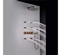 LXYST Copper Concealed Thermostatic Sprinkler Shower Set Faucet Brown Bronze Rain Spray Temperature Control Fixed Showerheads