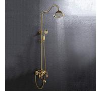 LXYST Copper European Gold Jade Bathroom Set 3 Function Hand Shower System and Cold Water Round Top Spray Belt Lifting Rod Faucet Beautiful Practical
