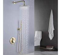 LXYST Copper Gold Concealed Set Metal Brushed Antique Hotel Wall-Mounted Nozzle Hand Shower System 2 Function Round Top Spray Beautiful and Practical