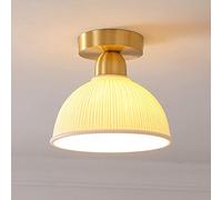 LXYST Copper Lamp Semi Flush Mount Lighting Fixture Ribbed Ceramic Light Shade, Aisle Ceiling Lamps Chandeliers for Balcony Bay Window Entrance/B