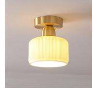 LXYST Copper Lamp Semi Flush Mount Lighting Fixture Ribbed Ceramic Light Shade, Aisle Ceiling Lamps Chandeliers for Balcony Bay Window Entrance/a