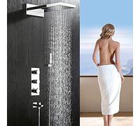 LXYST Copper Thermostat Raindance Waterfall Into The Wall Concealed Bathroom Set with 3 Function Handheld Shower Faucet System Silver Beautiful Practical