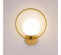 LXYST Creative Black/Gold Style Indoor Rust Proof Iron Spherical Glass Lamp Shade Mount Lighting Wall Lantern Suitable for Dresser/Bed (Gold2)