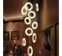 LXYST Crystal Chandelier Home Decoration 10-Light Chrome Pendant Stair Lamp Elegant Indoor for Living Room Cold White Illumination