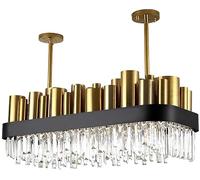 LXYST Crystal Chandelier,Luxury Pendant Ceiling Lights Fixture Contemporary Round Raindrop Chandelier for Living Room,Dining Room-Black 90x30x40cm,Hanging Light