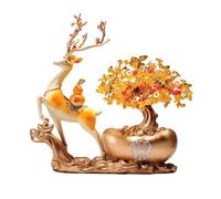 LXYST Crystal Money Citrine Fortune with Deer Statue, Attracting Ornaments, Home Wealth Prosperity Table Decoration Feng Shui Gem Tree
