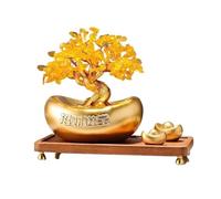 LXYST Crystal Money Fortune Tree, Citrine Attracting Ornaments, Home Wealth Prosperity Table Decoration Feng Shui Gem Tree(Gold)