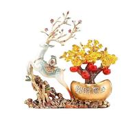 LXYST Crystal Money Tree Ornament, Home Wealth Prosperity Table Deer Decoration Feng Shui Gem Tree(Blue)