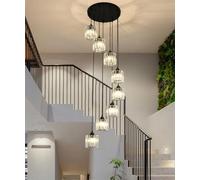LXYST Crystal Raindrop Chandelier 6-Light Black Flush Mount Pendant Fixture with High Ceiling, Elegant Lighting for Spiral Staircases, Foyers, and Living Room Entr