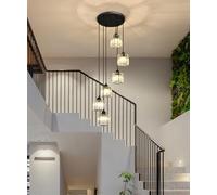 LXYST Crystal Raindrop Chandelier 6-Light Black Flush Mount Pendant Fixture with High Ceiling, Elegant Lighting for Spiral Staircases, Foyers, and Living Room Entr