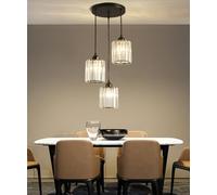 LXYST Crystal Raindrop Chandelier 6-Light Black Flush Mount Pendant Fixture with High Ceiling, Elegant Lighting for Spiral Staircases, Foyers, and Living Room Entr