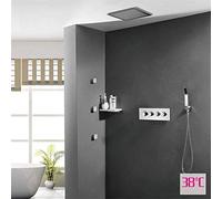 LXYST Dark Into Wall Set Hot and Cold Control Valve Embedded Three-Function Lift Shower Copper Rotating Under The Water Top Spray Constant Temperature ° C Beau