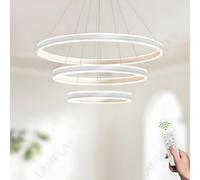 LXYST Dimmable 4-Ring Pendant Chandelier with Remote Adjustable Height Ceiling Light Fixture for Foyer Living Room Bedroom Kitchen Island (Ø20 80cm)
