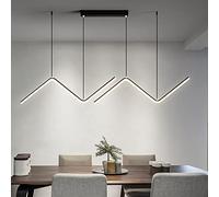 LXYST Dimmable LED Pendant Light For Dining Table,Contemporary Hanging Fixture Kitchen Island Office,Linear Wave Chandelier with Remote-Gold 90x20cm(35x8inch)