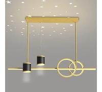 LXYST Dimmable Linear Chandelier Dining Room Living Room,Adjustable Hanging Fixture, Led Light for Kitchen Island with Spotlight- Black/Gold/a