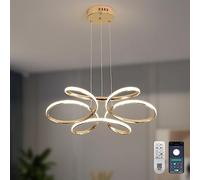 LXYST Dimmable Pendant with Remote, Flower Shape Chandelier, Adjustable Height Hanging Light Fixture for Living Dining Room Bedroom Kitchen Decorative Lamp (A Gold) (Color :