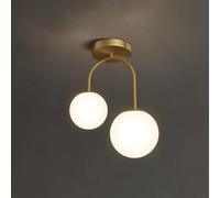 LXYST Double Head Lamp White Glass Globe Entrance Aisle Close to Light Fixtures H65 Copper Sconces Flush Mount Ceiling Chandelier for Hallway Entryway