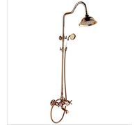 LXYST Double Lift Europe America Retro Inch Round Top Spray System Copper Hot and Cold Set Brass Shower Faucet 3 Modes Bronze Beautiful Practical