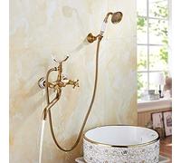 LXYST European American Copper Antique Ceramic Set Hand Shower System Phone Modeling and Cold Water Mixing Valve Booster Nozzle Faucet 2 Function Bronze Beautiful an