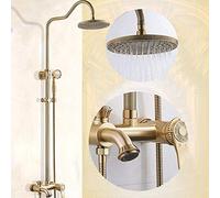 LXYST European Antique Copper Full Bathroom 3 Functions Hand Shower Set Pressurized Spray with A Circular Top Lift Lever Faucet Bronze Gold Delicate
